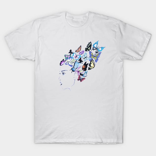 Girl with butterflies in hair T-Shirt by DarkoRikalo86